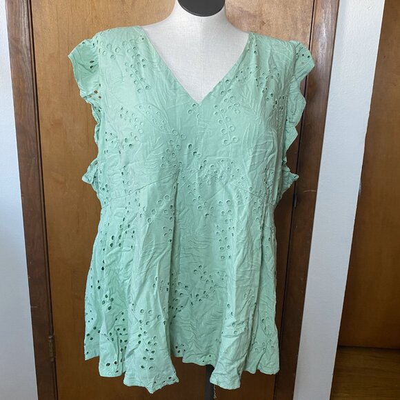 GUC Torrid 4X Green Eyelet Ruffle Sleeve Babydoll Top - Picture 3 of 9